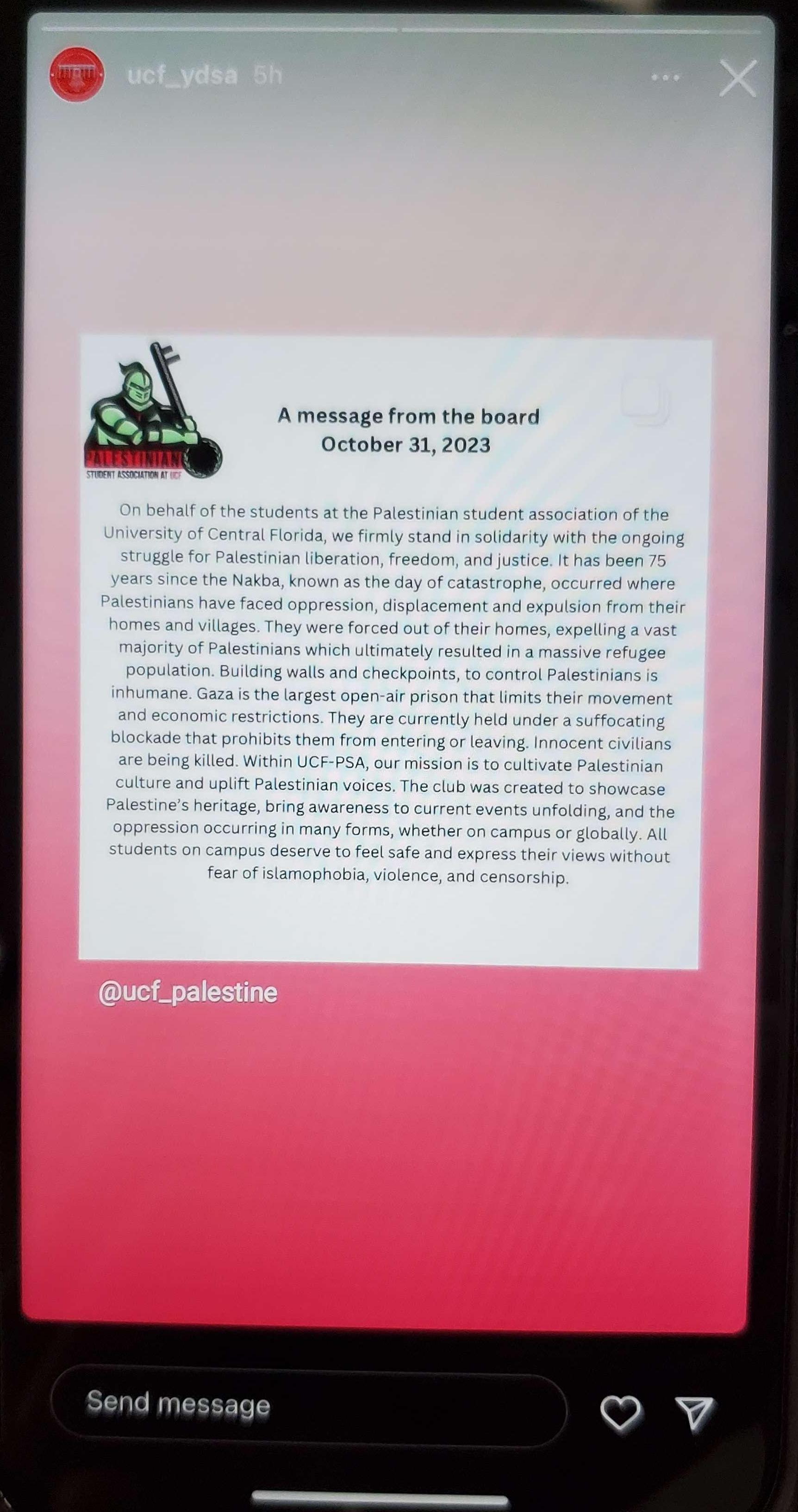 YDSA&rsquo;s repost of PSA&rsquo;s statement